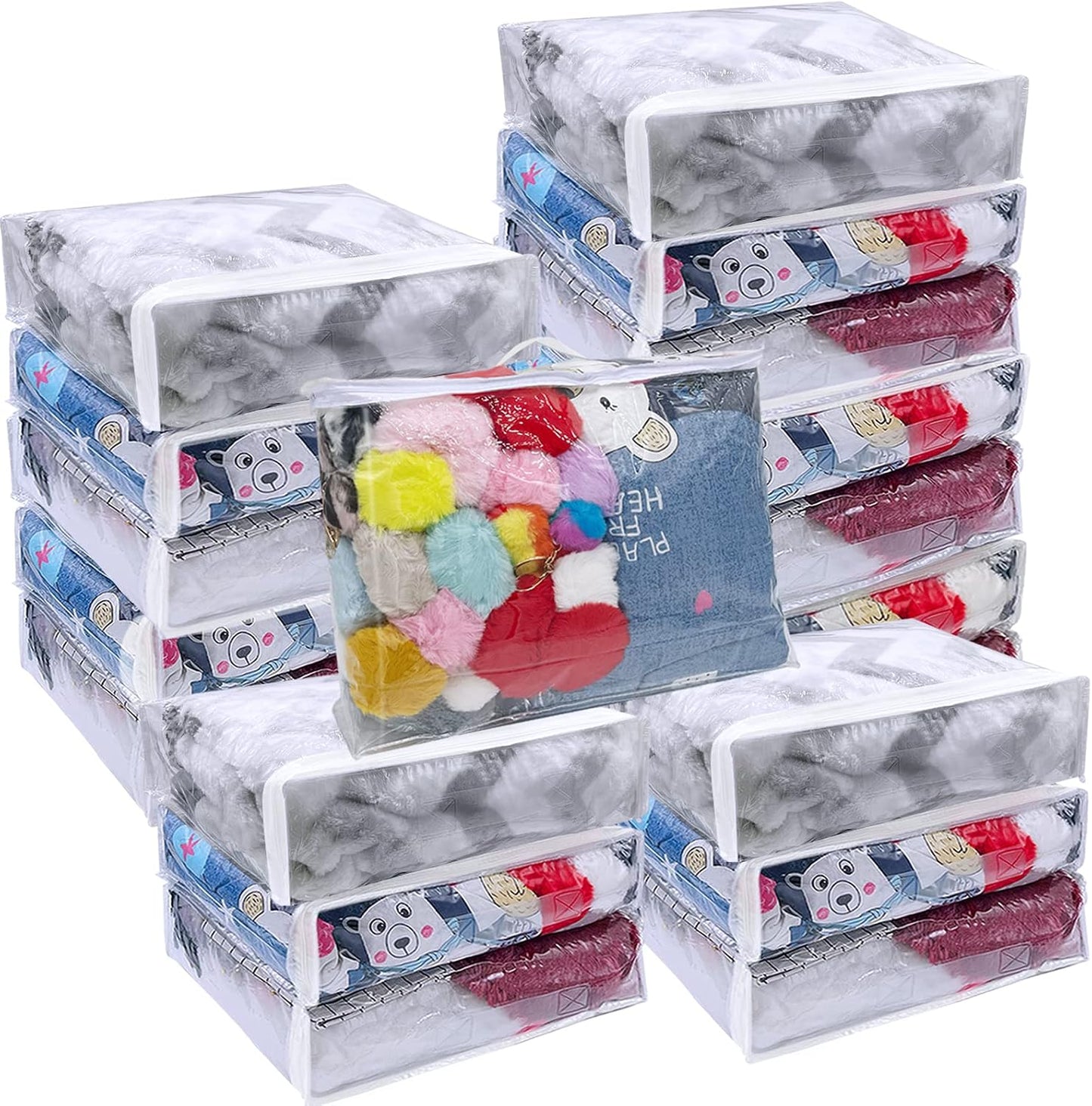 25Pcs Clear Vinyl Zippered Storage Bags - Blanket & Bed Sheet Organizer for Closet Linen & Sweater