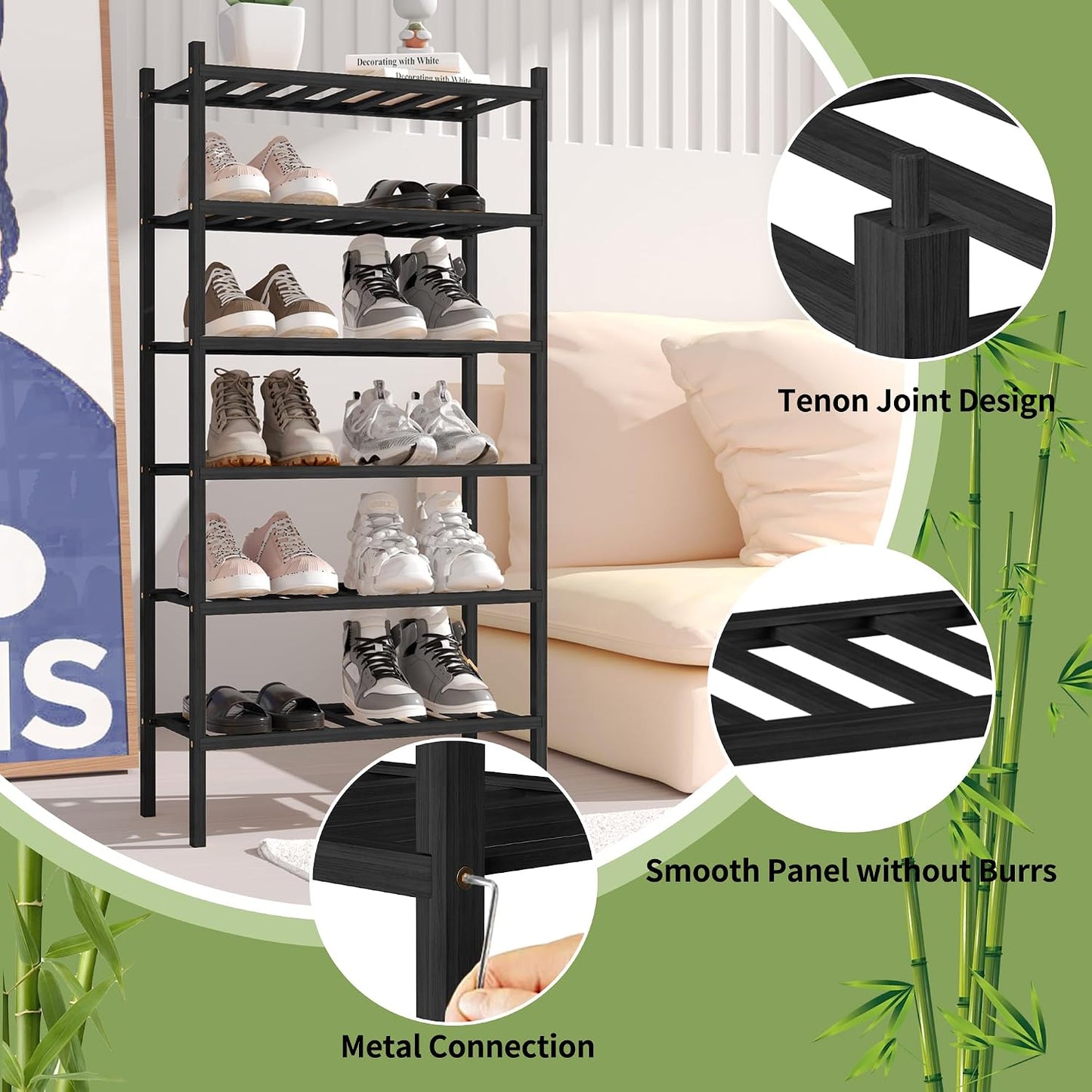 ROMGUAR CRAFT 3 Tier Bamboo Shoe Rack for Closet Free Standing Wood Shoe Shelf Storage Organizer for Entryway Small Space Stackable 27"x11"x20" (Natural)