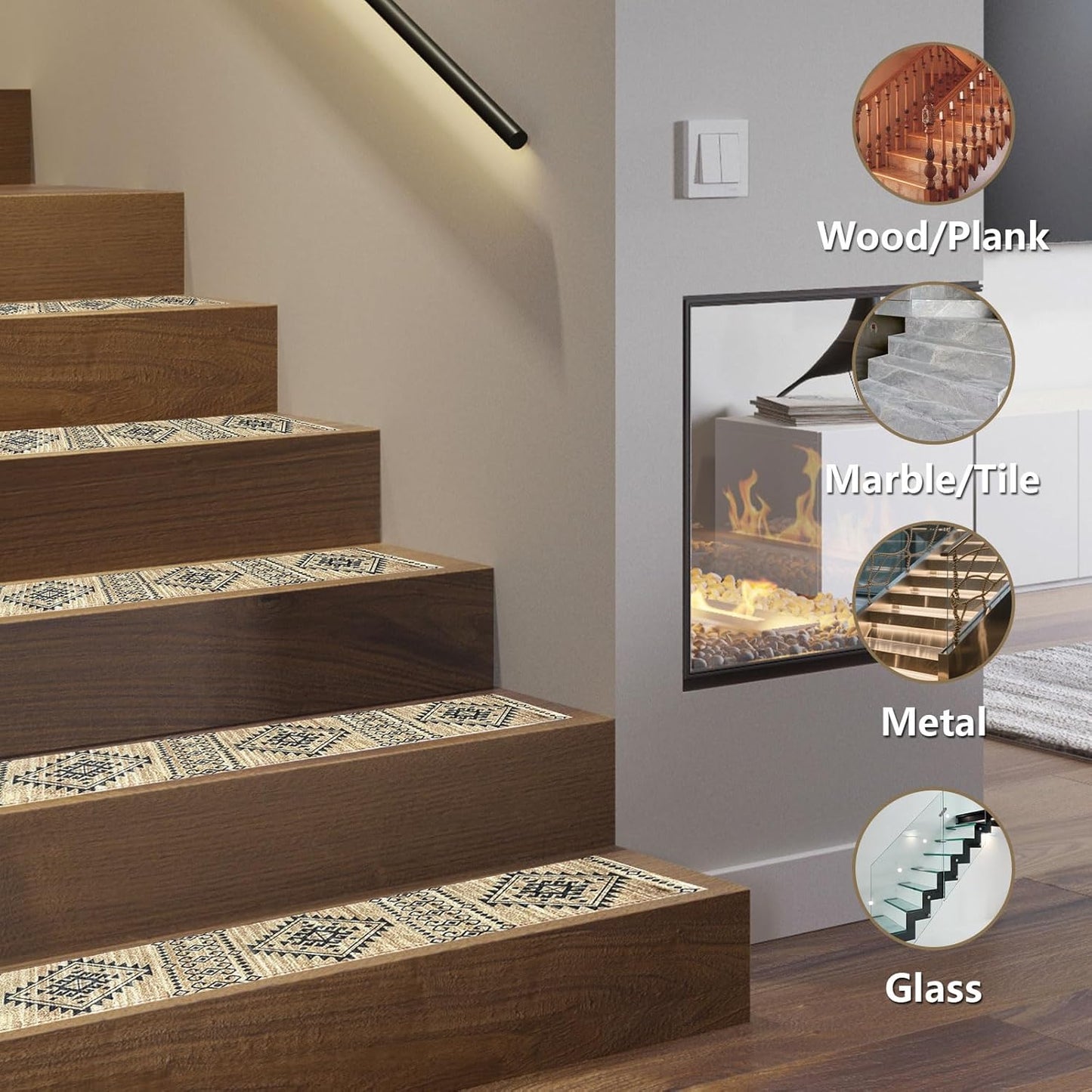 Stair Treads for Wooden Steps, Non Slip Stair Treads Carpet Indoor Residue Free Peel and Stick Washable Stair Covers, Safe for Dogs Kids Elders, Moroccan Beige, 8x30 inch, 1 Pack