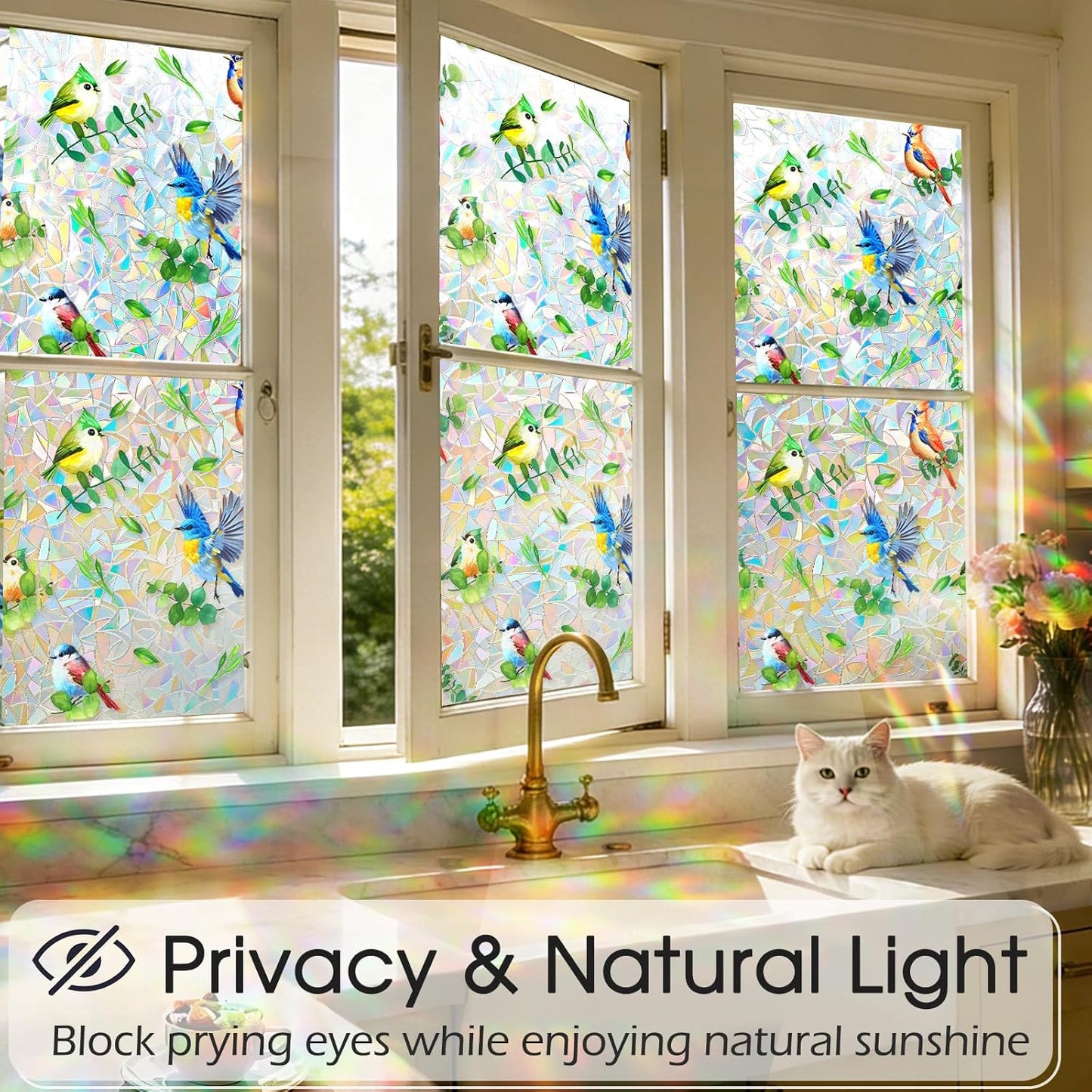 Frosted Window Privacy Film - Brushed Silver Static Cling Glass Film for Bathroom, Day and Night Door Privacy Film Window Cover to Stop Dog Barking, 17.5x78.7 Inch, Pure