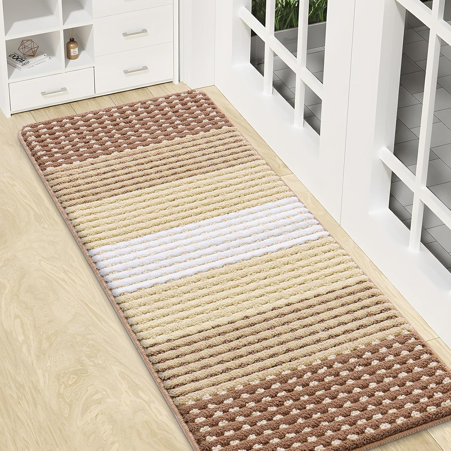 Kitinjoy Indoor Outdoor Door Mat, 32x20 Non-Slip Absorbent Dirt Trapper, Low-Profile Washable Inside Entrance Front Floor Mat, Sturdy Soft Entry Doormats for Entryway, Grey