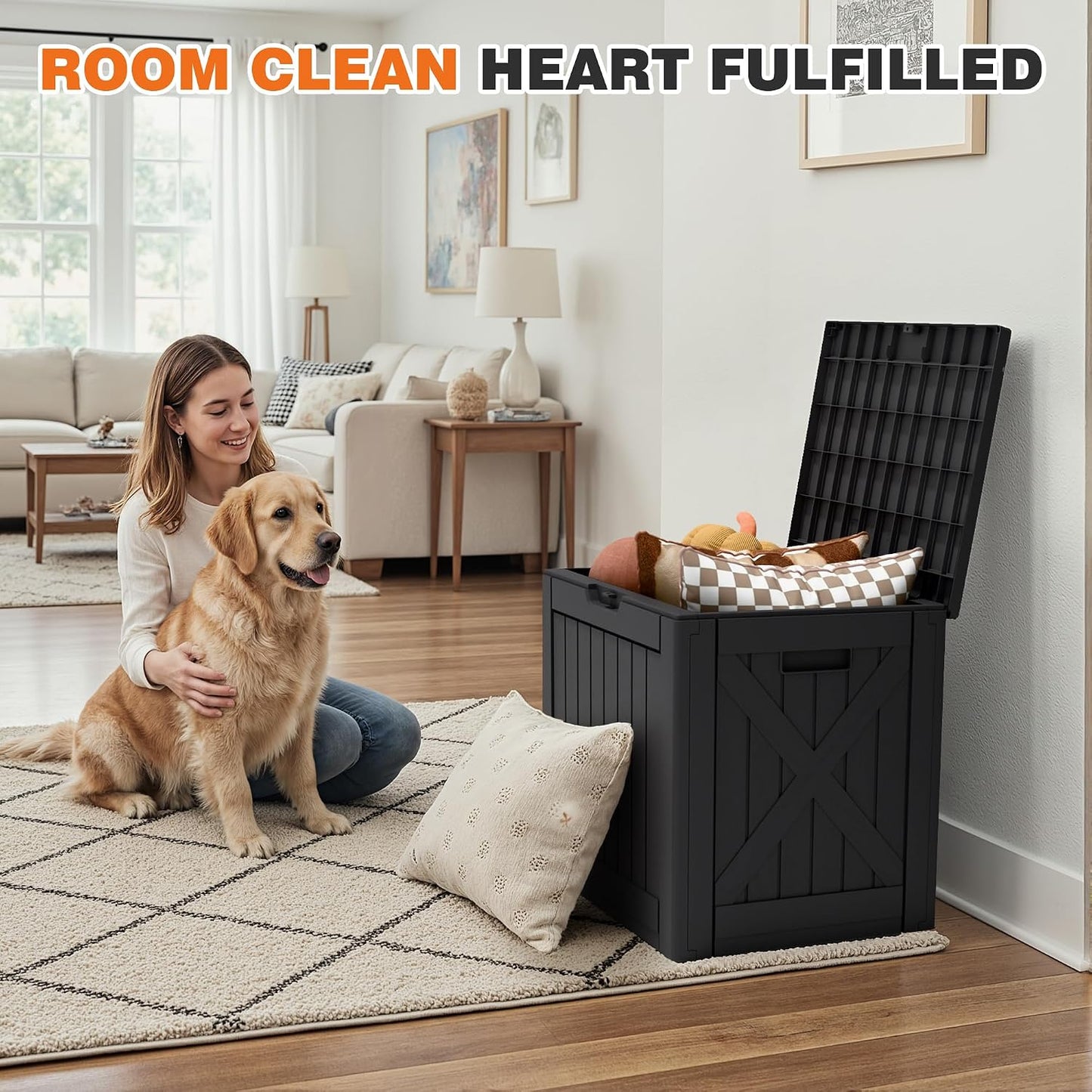 32 Gallon Deck Box Outdoor Indoor Waterproof Storage Box for Patio Furniture, Pool Accessories, Garden Tools, and Cushion Storage, Black