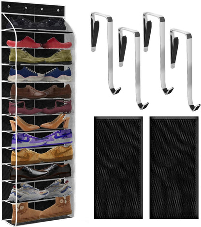 PAULONE 12 Pocket Over the Door Shoe Organizer,Reusable Breathable Large Mesh Bag Men's & Women's Sneaker Organizer,Shoe Organizer for Kids,Hanging Shoe Storage Hanging Bag (White)