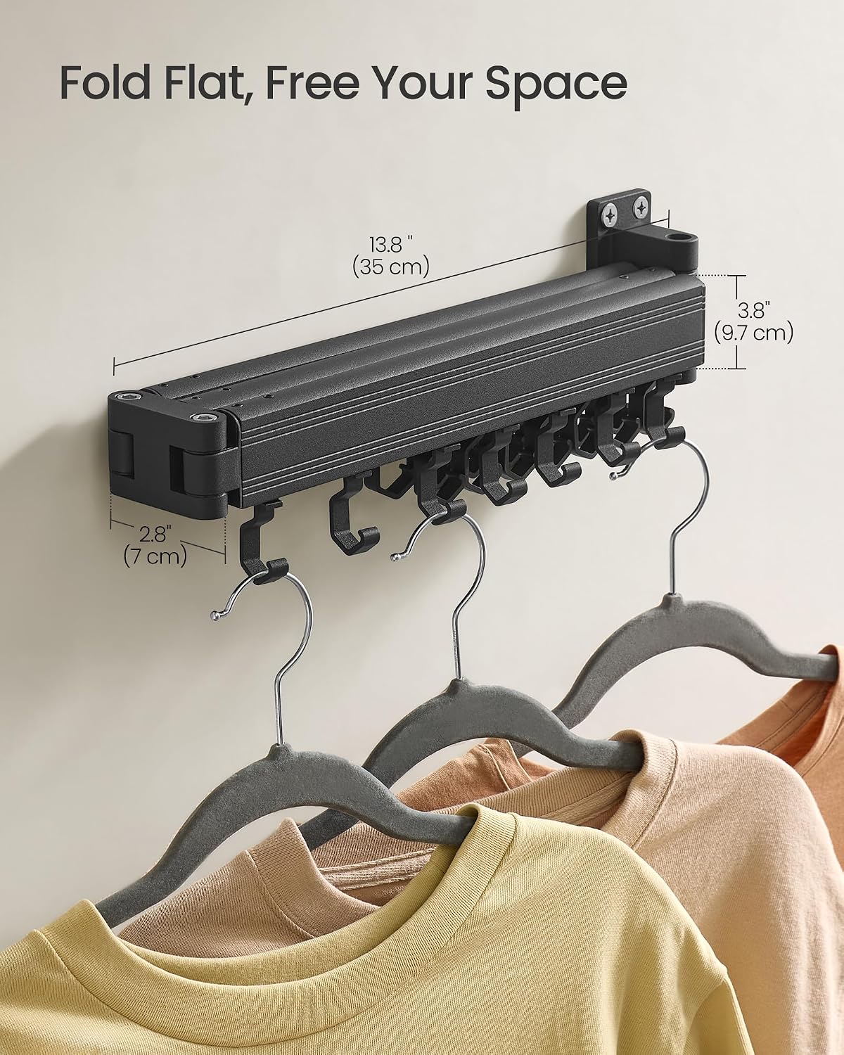 SONGMICS Clothes Drying Rack, Wall-Mounted Laundry Drying Rack, Extendable, Foldable Arms, with 21 Swivel Sliding Hooks, Space-Saving, for Laundry Room, Bathroom, Cloud White ULLR807W01