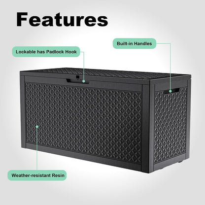 230 Gallon Large Outdoor Storage Box Waterproof, UV Resistant Resin Deck Box with Hydraulic Rod & Lockable Latch for Patio Furniture, Outside Storage Box for Garden Tools, Patio Cushions, Black