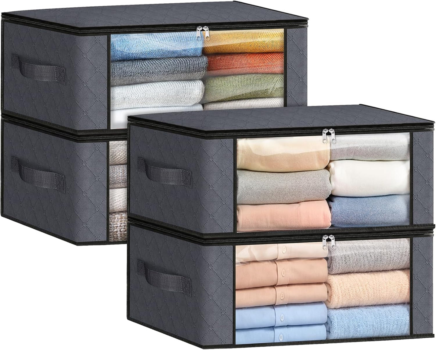 Fab totes 6 Pack Storage Bags for Clothes and Blanket, Foldable Closet Organizers and Storage with Zippers, Clear Window and Handles, Fabric Storage Bins for Sweater, Comforter, Bedding,Linen Sheets