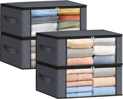 Fab totes 6 Pack Storage Bags for Clothes and Blanket, Foldable Closet Organizers and Storage with Zippers, Clear Window and Handles, Fabric Storage Bins for Sweater, Comforter, Bedding,Linen Sheets