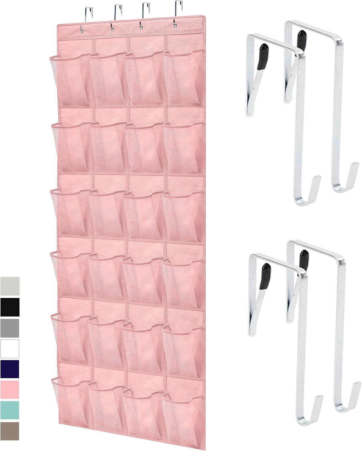 GORILLA GRIP Over the Door Shoe Organizer, 24 Large Breathable Mesh Pockets, Space Saving Hanging Storage Holder, Closet Rack Hanger Holds Up to 40 lbs, Hangs on Closets for Shoes, Accessories, Grey