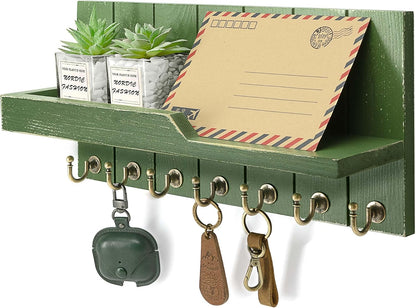 Rebee Vision Decorative Key Holder Wall Mount - Rustic Key Holder for Wall with Shelf and Mail Organizer for Living Room Decor - Home Essentials for Home Improvement (Brown, 3.54" x 10" x 7.28")