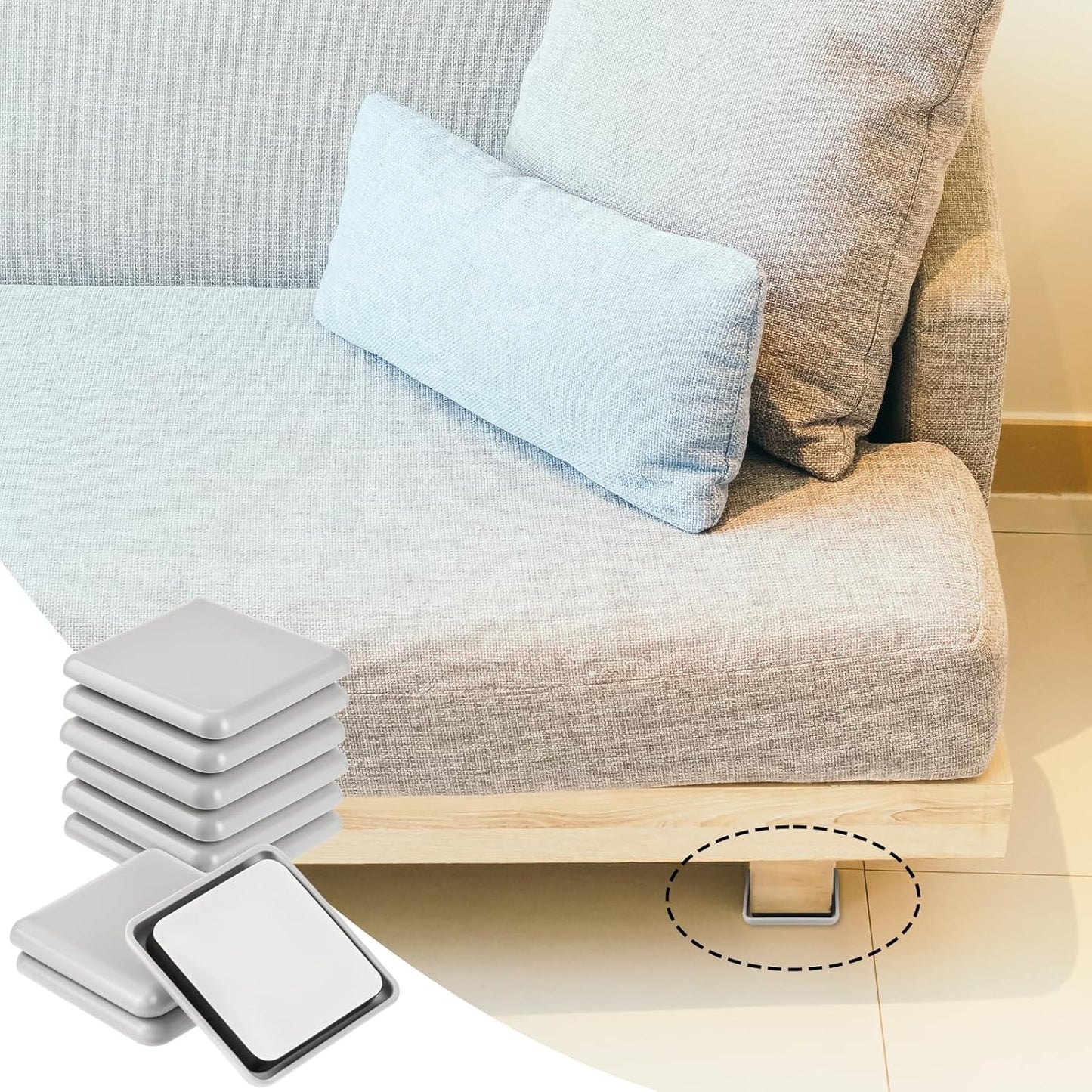 8 PCS Square Furniture Sliders, 2 Inch Plastic Square Floor Glides, Self-Adhesive Furniture Pads Small Moving Sliders for Hardwood Chair Carpet Tile Ground Protector(Grayish White)