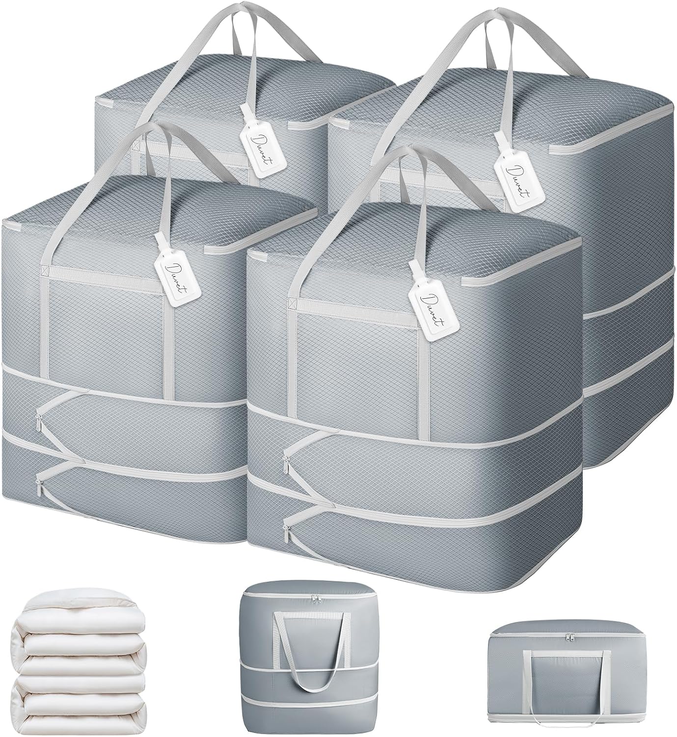 Comforter Storage Bag - 130L Large Capacity Blanket Storage Bags 4-Layer Ultra Space Saving Self Compression Organizer, Washable Compression Bags for Storage Comforter Blanket, 2-Pack, Beige