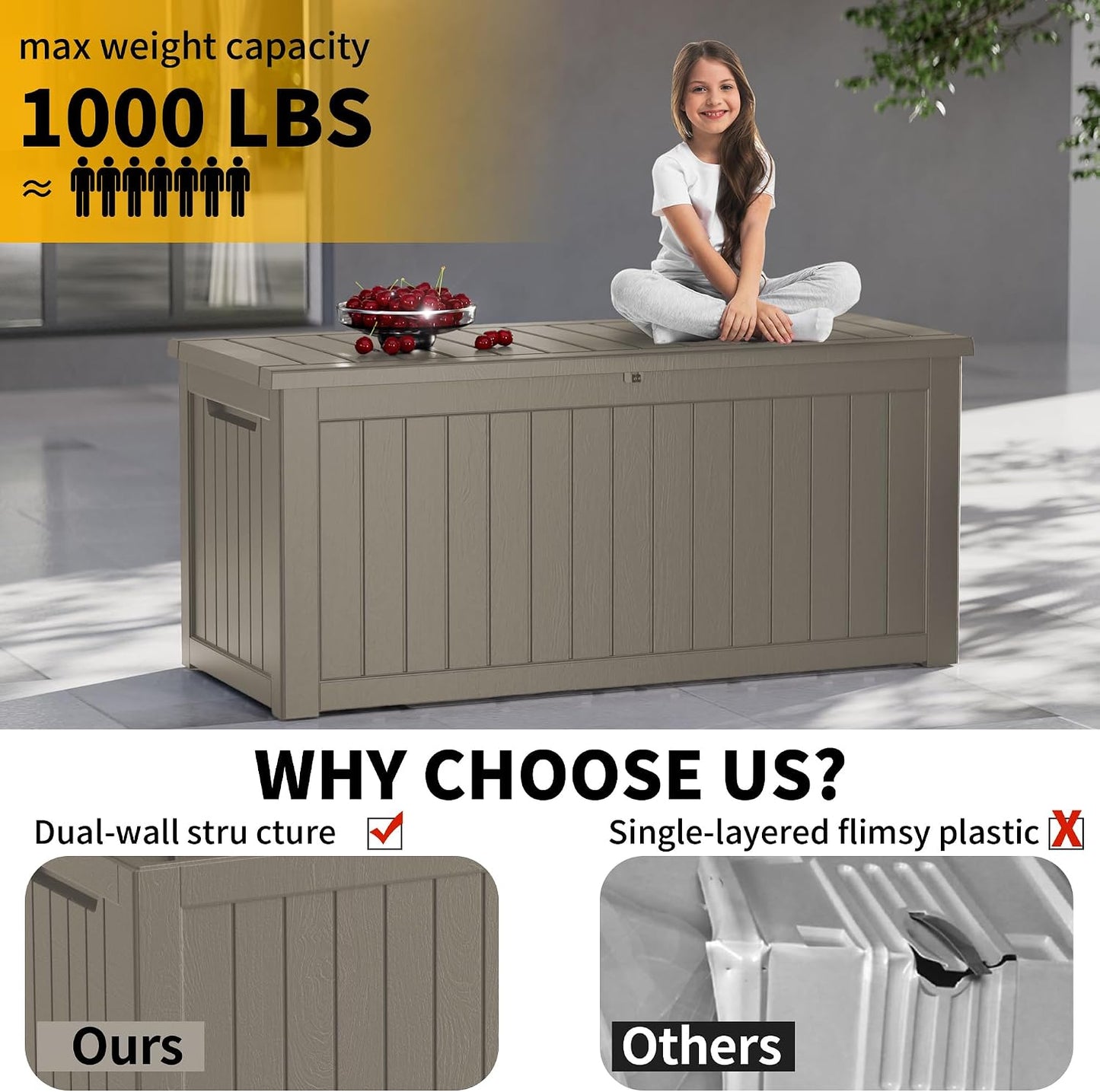 320 Gallon Outdoor Storage Box, Extra Large Waterproof Resin Deck Box with Lockable Lid Storage Bin for Patio Furniture Cushion, Garden Tools, Pool Accessories, UV-Resistant Outside, Black