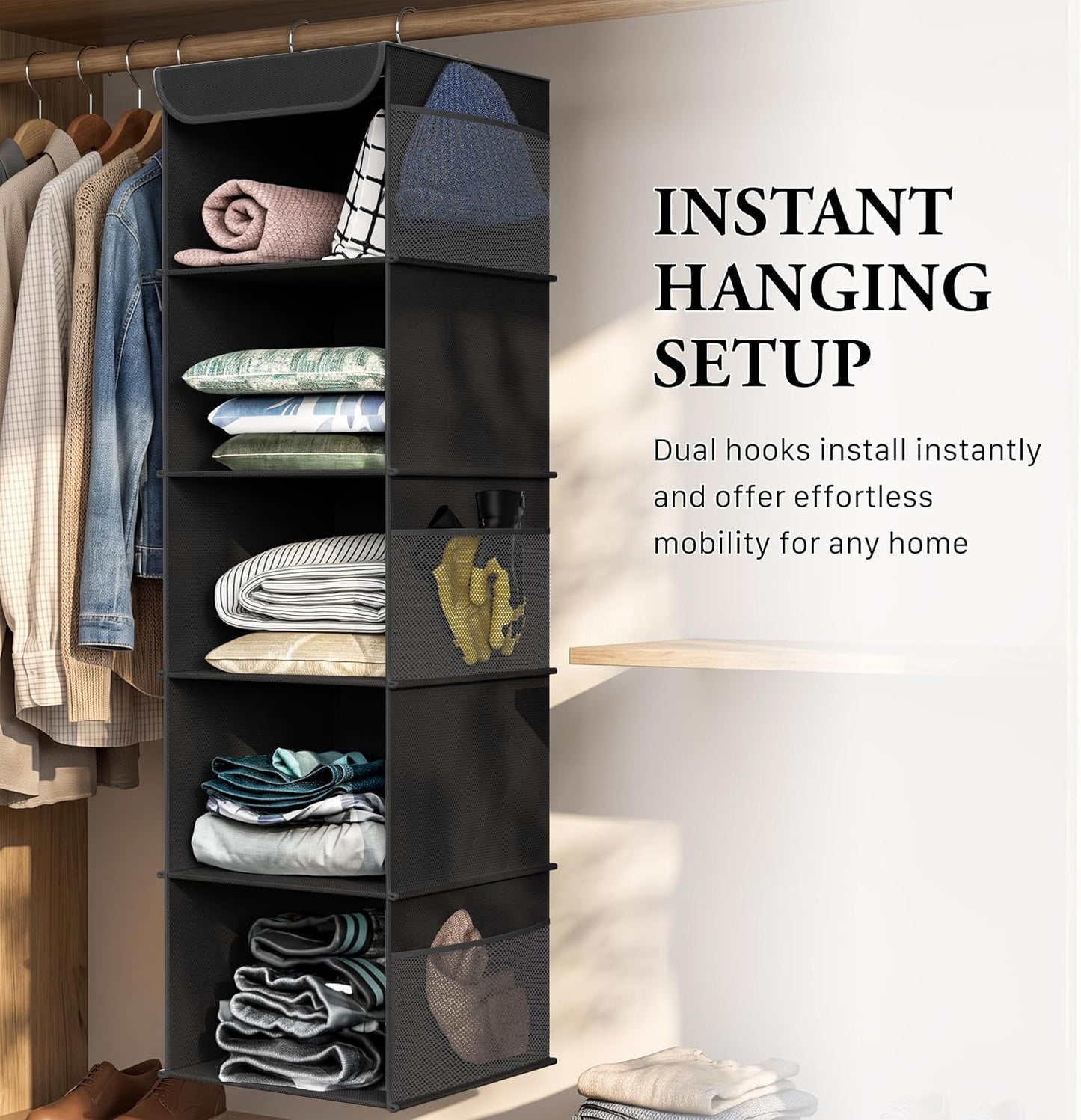 Simple Houseware 6 Shelf Hanging Closet Organizer, Gray