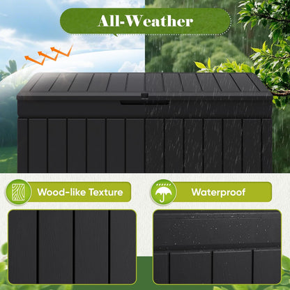 Flamaker Outdoor Storage Box 80 Gallon Resin Waterproof Deck Box Delivery Box with Wood Texture Large Storage Bin for Patio Cushions, (Grey)