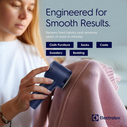 Electrolux Rechargeable Fabric Shaver | Compact Travel Lint Remover for Clothes & Furniture | Eliminates Fuzz & Pilling | 3-Speed Electric Lint Shaver with Type-C Fast Charging Port - Blue