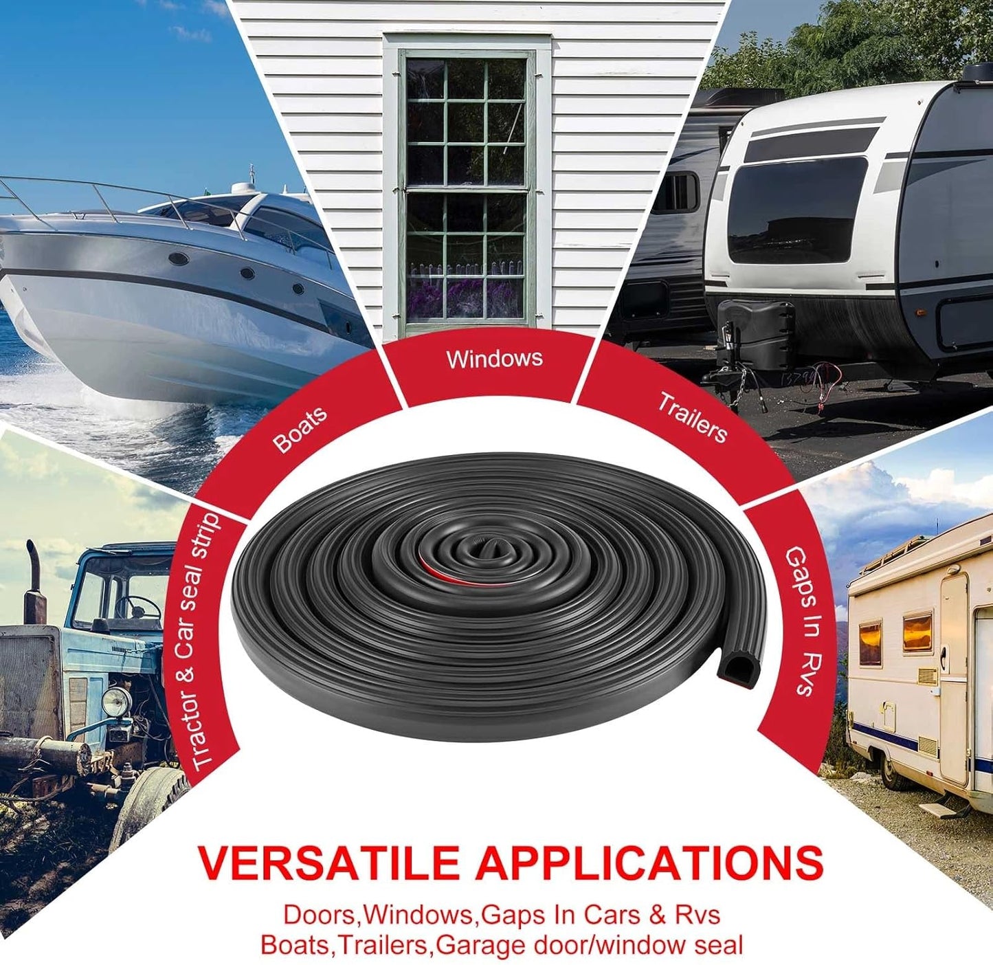 Pangda 13Ft D Shape Rubber Weather Stripping Foam Self-Adhesive EPDM Seal Strip for Noise Reduction Waterproof Dustproof for Cars Boats RVs Windows Doors (3/4" W x 3/4" H)
