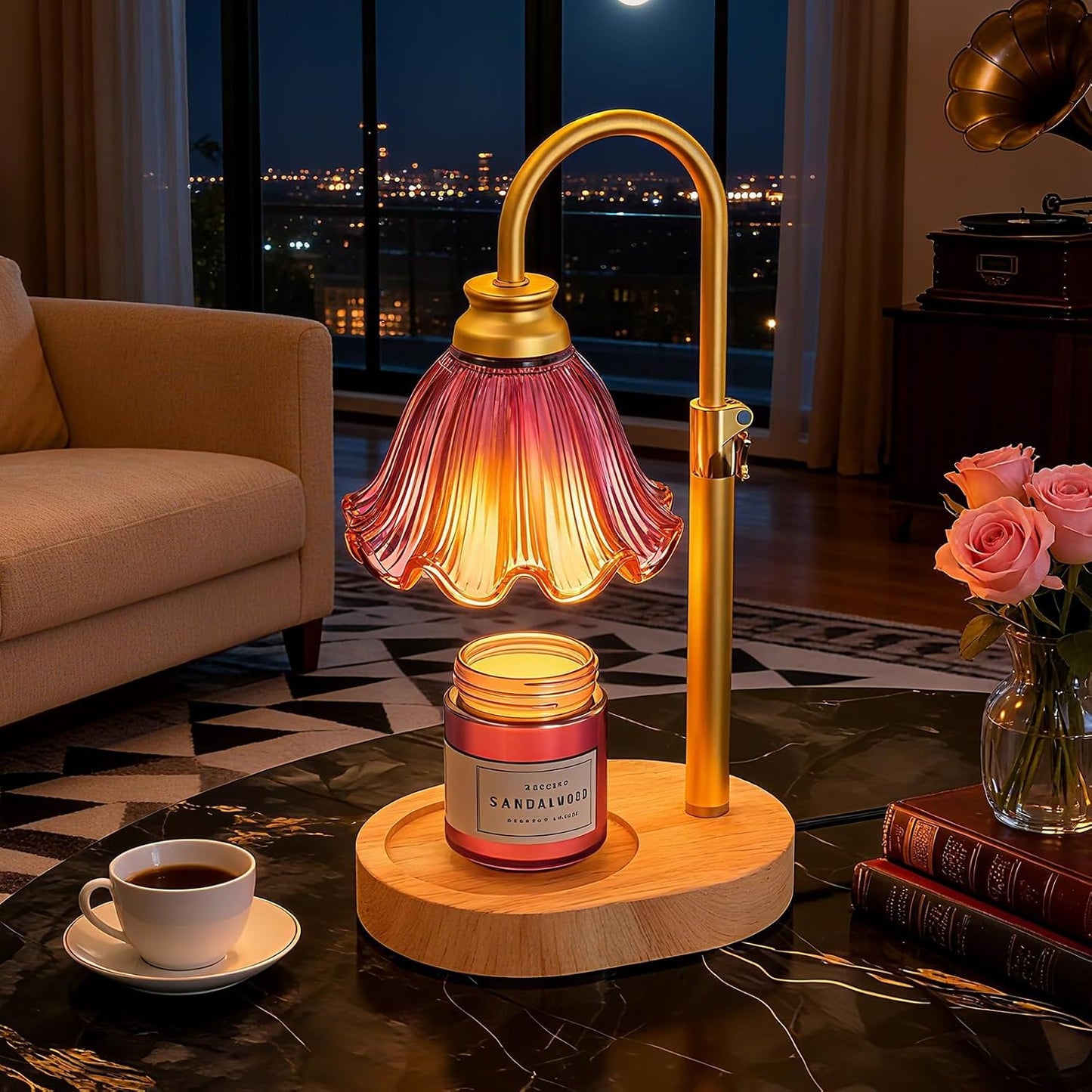 Candle Warmer Lamp with Adjustable Height - Flameless 4-Level Dimmable Wax Warmer, Timer Function & Stylish Design in Multiple Colors (Green)