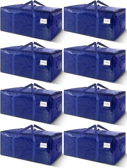 8 Pack Extra Heavy Duty Large Moving Bags with Strong Zipper & Carrying Handles, Sturdy Clothes Storage Bags Totes Bins, Packing Bag Move Boxes College Moving Supplies, Dark Blue - 24 gal