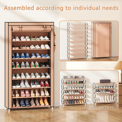 Laiensia 9-Tier Vertical Shoe Rack Organizer, Space Saving Shoe Storage Organizer, Non-Woven Cover Shoe Shelf Holds 36-45 Pairs for Bedroom, Hallway, Closet Entryway, Black