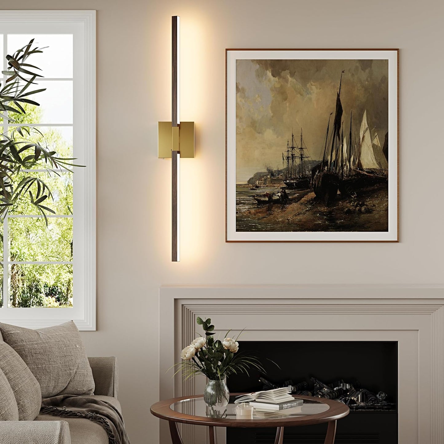 8000mAh Battery Operated Wall Sconce with Remote Control, 3000K-6000K Dimmable Black Wireless Rechargeable Wall Sconces Set of Two with Timer Function for Living Room, Bedroom, Stairwell, TV 24 Inch