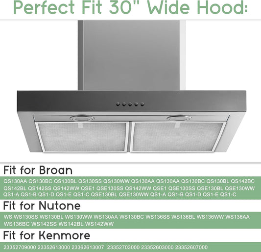 【2026 Upgraded】S99010299 BPS1FA30 Range Hood Filter fit for Allure Nutone QS1 WS1 Filter 11-3/4" X 14-1/4" X 3/8" fit for Kenmore 30" Aluminum Grease Filters 99010299 99010305 2 Pack prime&swift