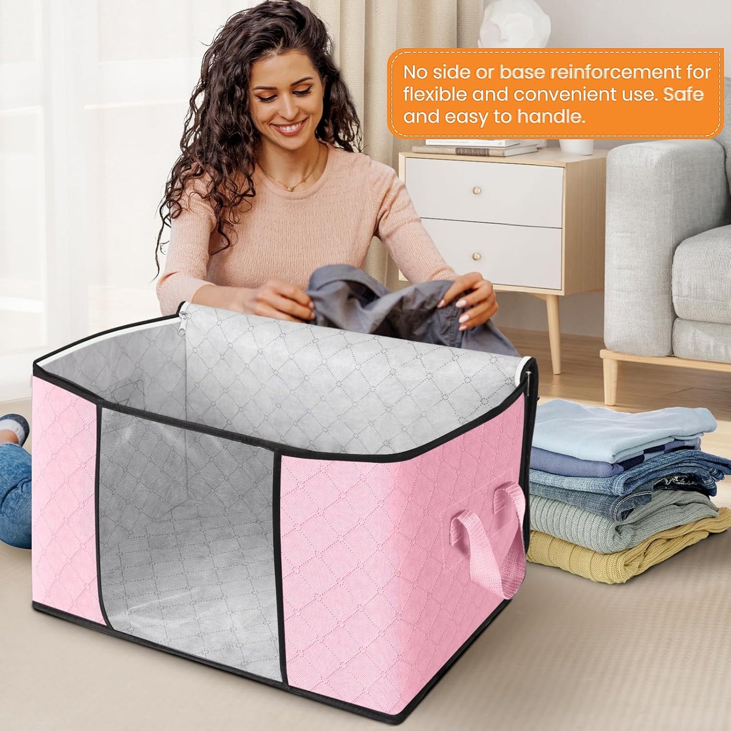 Fab totes 6 Pack Storage Bags for Clothes and Blanket, Foldable Closet Organizers and Storage with Zippers, Clear Window and Handles, Fabric Storage Bins for Sweater, Comforter, Bedding,Linen Sheets