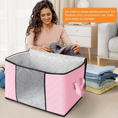 Fab totes 6 Pack Storage Bags for Clothes and Blanket, Foldable Closet Organizers and Storage with Zippers, Clear Window and Handles, Fabric Storage Bins for Sweater, Comforter, Bedding,Linen Sheets