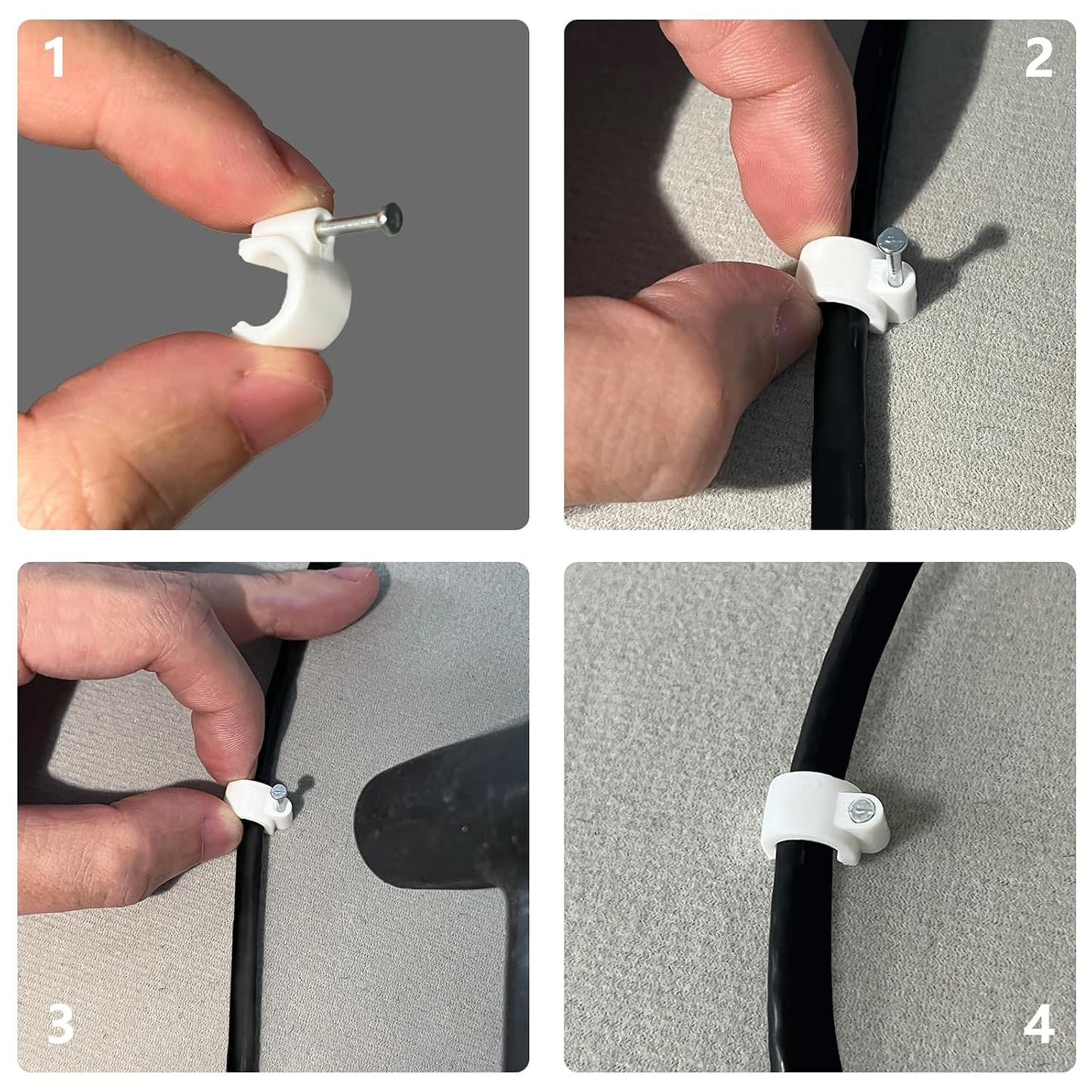 Jadaol Cable Clips 100Pcs 8mm Nail in Clips for Round Ethernet Cables Wall Clips Cable Tacks Electrical Wire TV Cable Speaker Wire Coax Clips Cable Nails for Cords Cat5/Cat5e/Cat6/Cat7 RJ45 Cord Clips