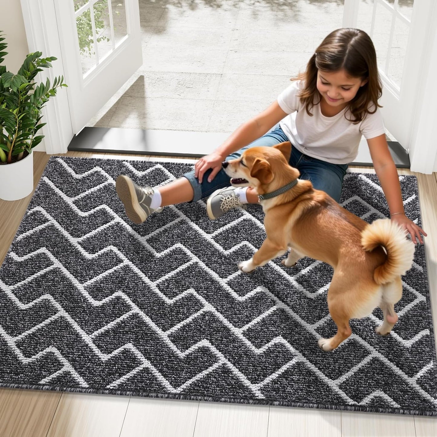 OLANLY Front Door Mat, Non-Slip Rubber Backing, Dirt Resistant and Absorbent, Washable, Easy to Clean Low-Profile Indoor Doormat for Back Door, Entryway, Inside Entrance, 32x20, Grey