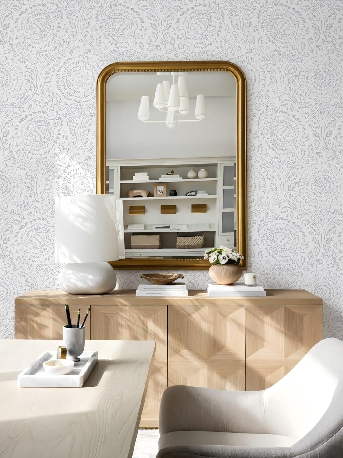 Ismoon Peel and Stick Wallpaper Boho Beige Contact Paper Neutral Floral Wall Paper Textured Self Adhesive Removable Wallpaper for Bedroom Kitchen Renter Friendly Vinyl 17.3" x 78.7"