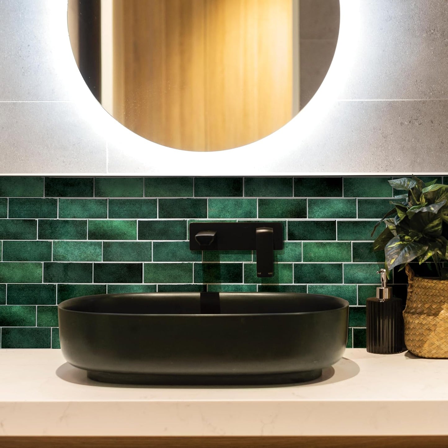 Smart Tiles Peel and Stick backsplash, Subway Teal Green, 11.55"x8.38" | Pack of 5 (2.8 sq ft), Glossy, Heat/Moisture Resistant, Low VOC, Kitchen/Bathroom, Renter Friendly, Made in Canada