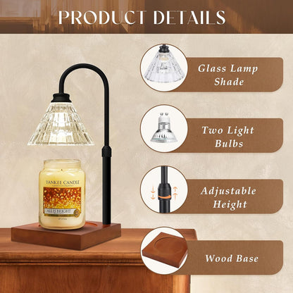 Candle Warmer Lamp with Dimmer, 2H/4H/8H Timer, Compatible with Yankee Candle Large Jar Candle, Home Decor Gift for her, Birthday Gift for mom, Home Scented Jar Candles Heater (Black)