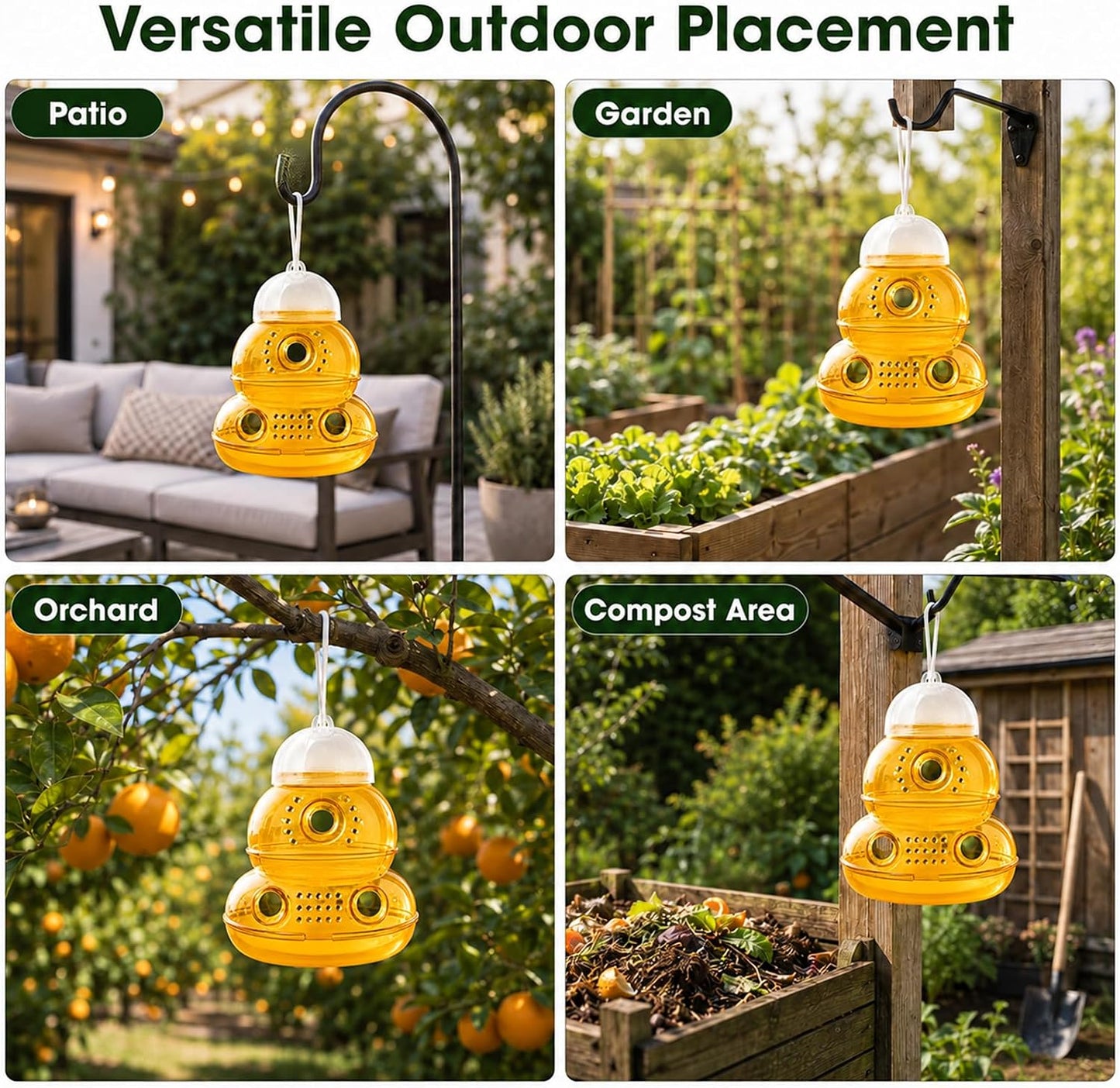 2 Pack Outdoor Hanging Wasp Trap with 6 Large Entry Holes & Multi-Vent Scent Diffusion Design, Reusable Hornet & Yellow Jacket Trap