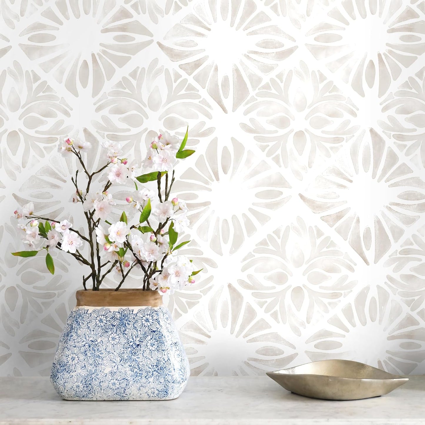 Boho Wallpaper Neutral Peel and Stick Wallpaper 78.7"x17.3" Geometric Wall Paper Beige and White Contact Paper Textured Removable Vinyl Waterproof for Bedroom Farmhouse Kitchen Bathroom