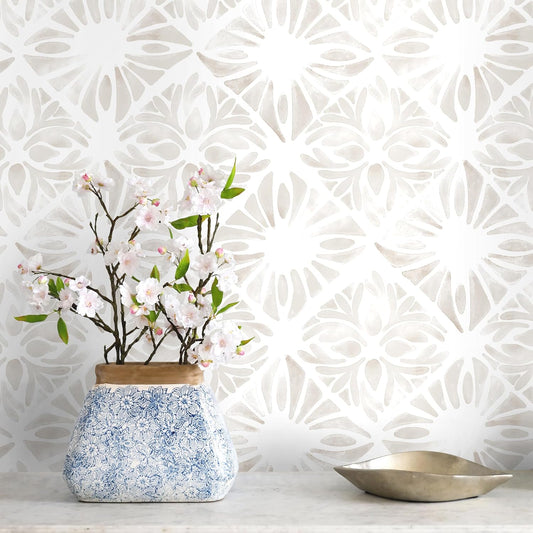 Boho Wallpaper Neutral Peel and Stick Wallpaper 78.7"x17.3" Geometric Wall Paper Beige and White Contact Paper Textured Removable Vinyl Waterproof for Bedroom Farmhouse Kitchen Bathroom
