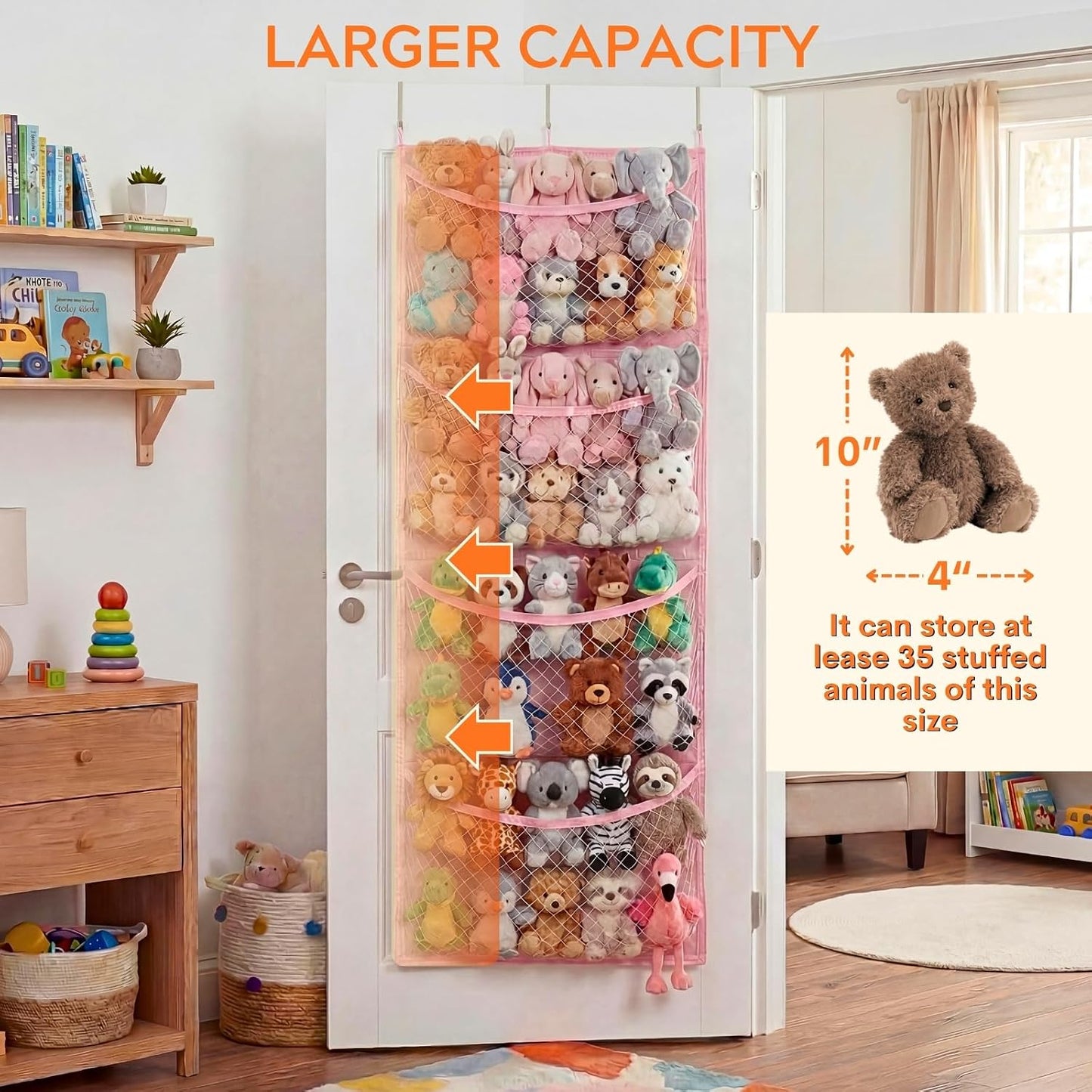 Ofiray-home Cotton Over The Door Stuffed Animal Storage | Toy Organizer for Storage Plush Toys, Stuffed Animal Holder with 4 Large Pockets, Hanging Door Organizer for Nursery
