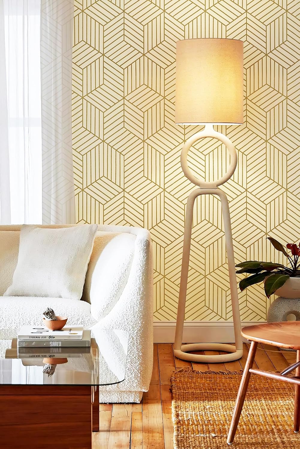 CiCiwind Wallpaper Peel and Stick Modern White and Gold Contact Paper Peel and Stick Geometric Removable Self Adhesive Wall Paper for Bedroom Renter Friendly Papel Tapiz para Pared 15.7"x118"