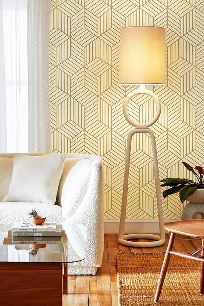 CiCiwind Wallpaper Peel and Stick Modern White and Gold Contact Paper Peel and Stick Geometric Removable Self Adhesive Wall Paper for Bedroom Renter Friendly Papel Tapiz para Pared 15.7"x118"