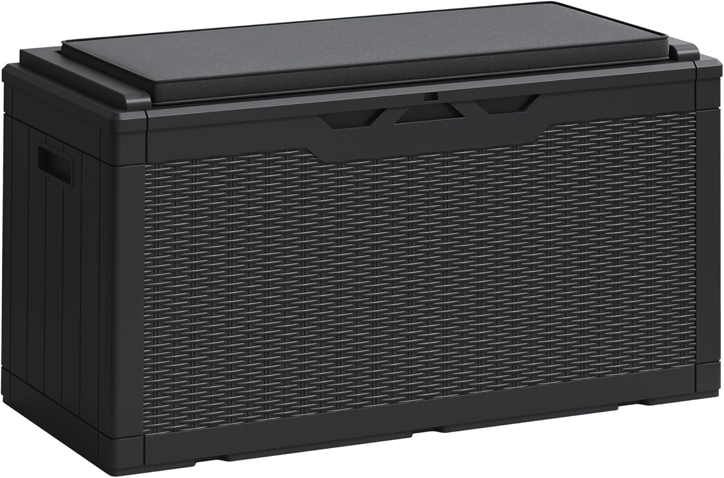 Greesum 120 Gallon Deck Box, Resin Outdoor Storage Container for Patio Furniture, Garden Tools, Pool Accessories, Weatherproof, Lockable, Black