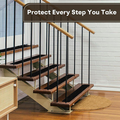 10 Pack 6” x 30” Anti Slip Traction Treads with Glow in The Dark Stripe, Outdoor Waterproof Non Skid Pre-Cut Tape with Roller, High Traction Friction Abrasive Adhesive for Stairs Step