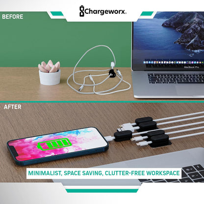Chargeworx Magnetic Cable Clips - Cord Holder Organizer, No Drill Self-Adhesive Base, Cable Organizer, Repositionable Magnetic Clips, 5-Pack, USB-C Lightning Micro-USB, Desk Nightstand Wall Car, Black