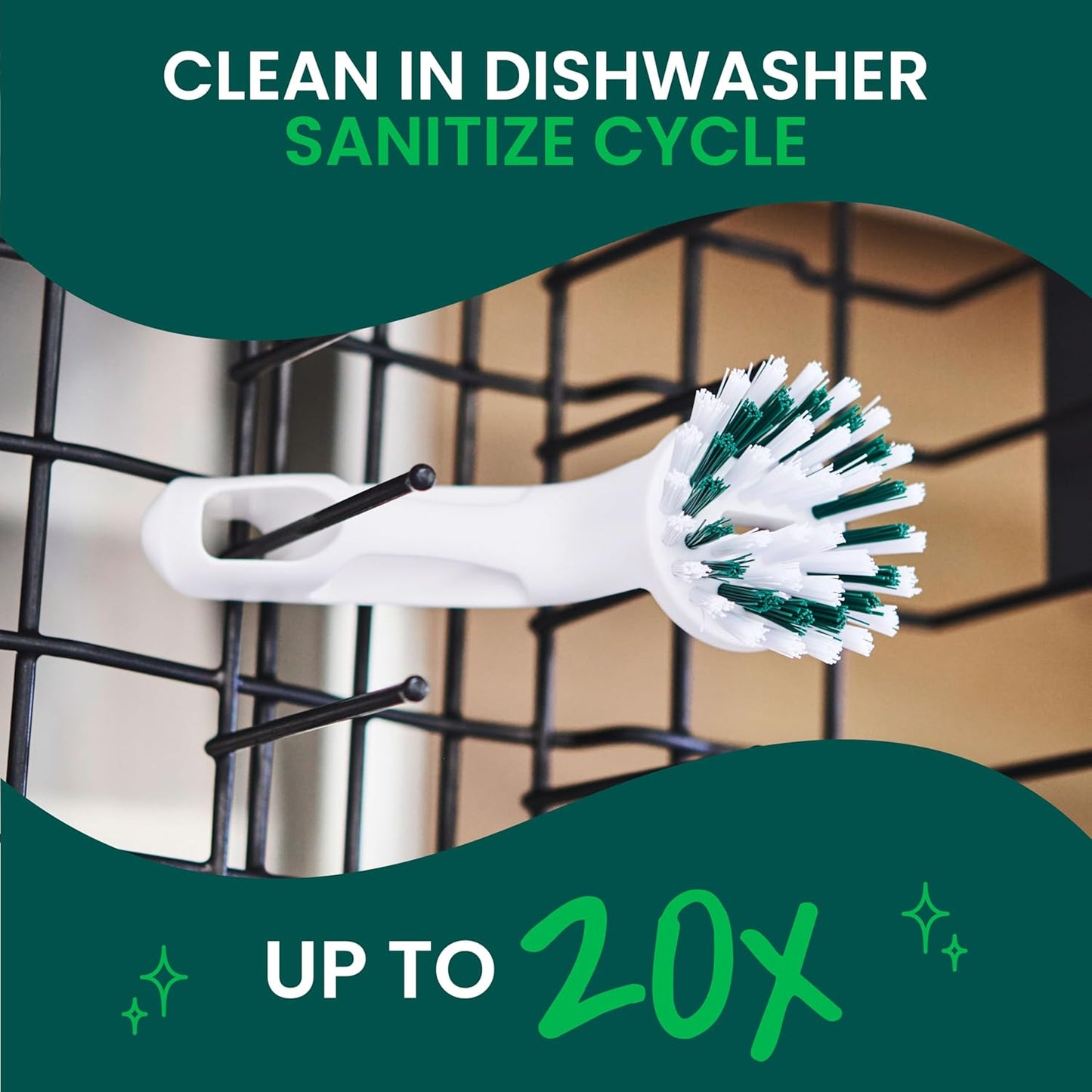 Scotch-Brite Small Utility Brush, Long Lasting Dish Brush with Handle for Scrubbing Cookware, Hands, Tile, Grout, Cutting Boards, and Utensils without Scratching, Antimicrobial, and Rinses Clean