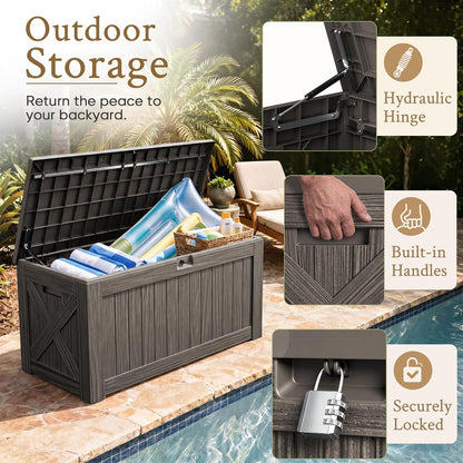 Devoko 120 Gallon Deck Box Resin Outdoor Storage Box Waterproof for Patio, Large Outdoor Storage Bench Lockable for Outside (Black)