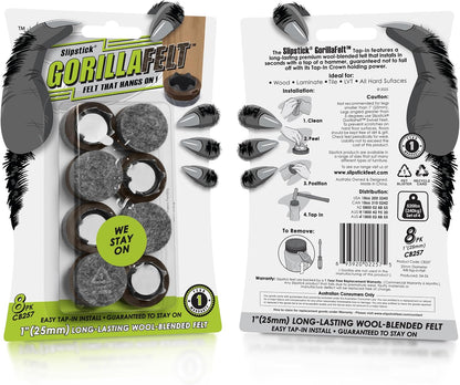 GorillaFelt Chair Leg Floor Protectors/Felt Chair Glides (Set of 16) Tap-On Felt Furniture Pads Guaranteed to Stay On, 1 Inch Round Chair Sliders
