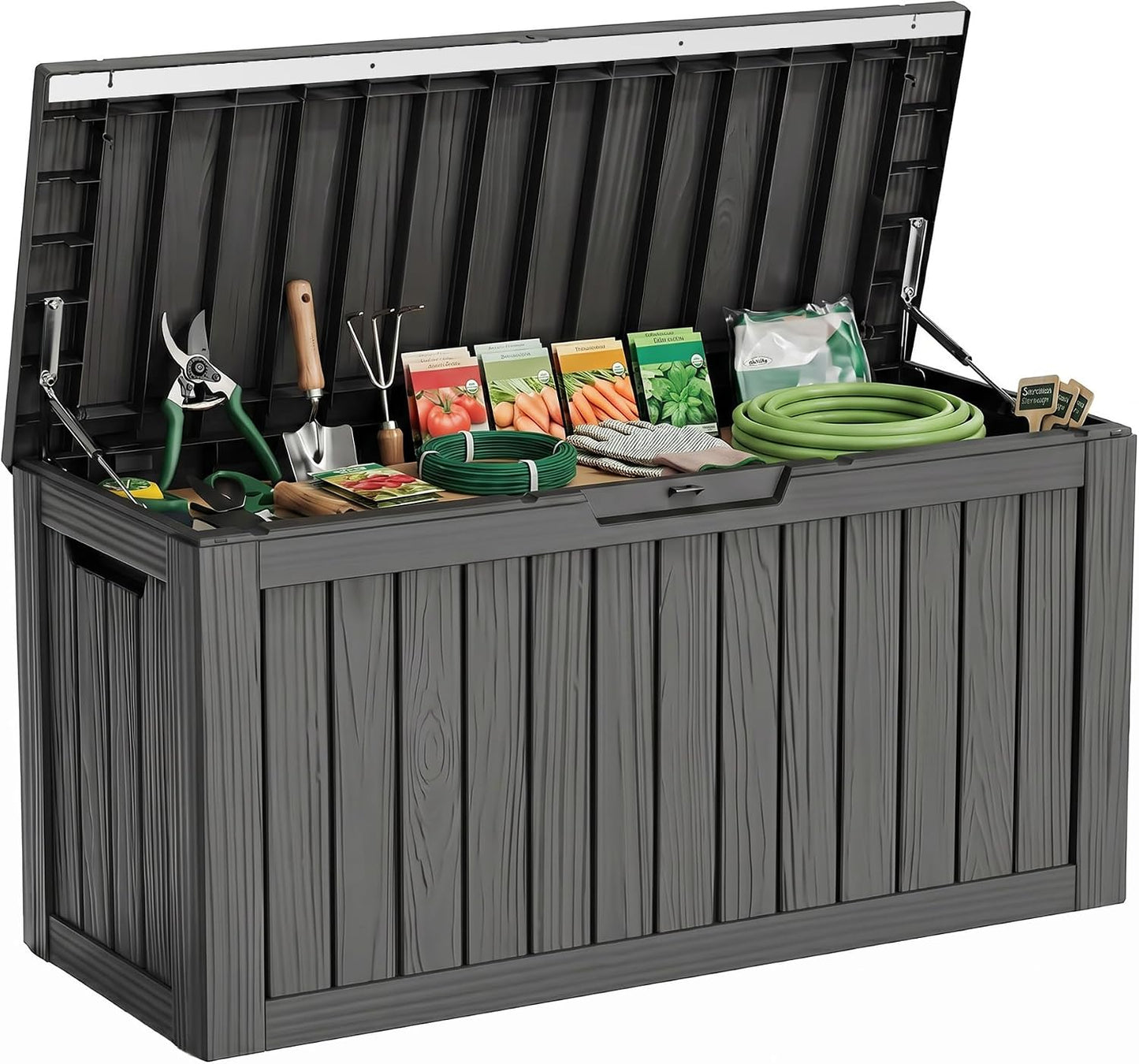 30 Gallon Outdoor Deck Box, Lockable Waterproof Outdoor Storage Boxes For Garden Tools,Indoor Cushions,Accessories Outside Storage Resin Weatherproof Container(Black)