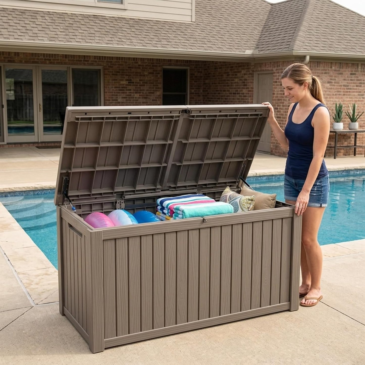 Outdoor Storage Box, 320 Gallon Waterproof Deck Box [Upgraded 3.0], Dual Gas-Spring Ultimate Resin Organizer for King Cushions, Heavy-Duty Lockable Estate Storage Bench, Backyard BBQ, Black