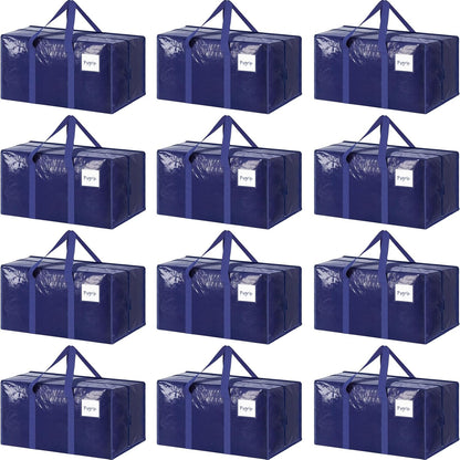 6 Pack Extra Heavy Duty Large Moving Bags with Strong Zipper & Comfortable Handles, Sturdy & Durable Clothes Storage Bags Totes Bins, Blue Packing Moving Boxes for College Supplies, Dark Blue