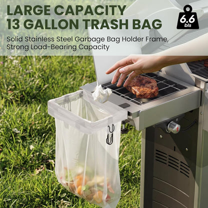 Grill & Griddle Hanging Trash Bag Holder, 13 Gallon Metal Camping Garbage Bag Holder Frame, Trash Bin Compatible with Most Outdoor Grills & Griddles