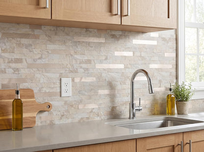 Yipscazo 2026 New Upgrade 11.34" X 11.57" Peel and Stick Backsplash, Stick on Backsplash Tiles for Kitchen, Bathroom, Fireplace (10 Sheets, Beige Rocks + Rose Gold)