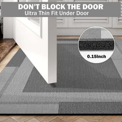 YDKGL Non Slip Bath Mat, Rubber Backing Ultra Thin Bathroom Rugs Fit Under Door Quick Dry Super Absorbent Washable Bath Rug Shower Mat for Bathroom Floor Bathtub Shower Sink, Easy Care Blue 16"x 24"